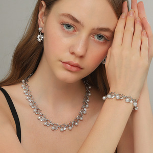 Magnifique Ensemble de Mariée Perles et Diamants Style Euro-Américain – Collier et Boucles d'Oreilles Éclatants pour Occasions Spéciales - Product Image 3