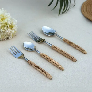 Ensemble de couverts en rotin et acier inoxydable pour restaurant, cuillères et fourchettes, prix de gros - Product Image 5