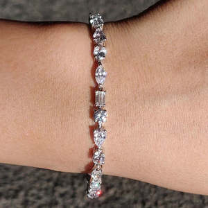 RB <b>Gems</b> Children's VVS Moissanite Tennis <b>Bracelet</b> 925 Sterling Silver Iced Cluster Geometric Diamond Link Multi-Shape Mixed Cut - Product Image 1