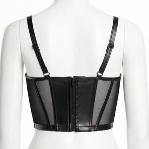 Women Beige Faux Leather Underwire Bra Full Cup Push Up <b>Sexy</b> Lingerie Top Non Adjustable Strap - Product Image 5