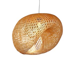 Lustre suspendu asymétrique en bambou tressé à la main de style nordique, luminaire en fibre naturelle pour la maison - Product Image 1