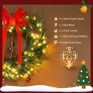 Guirlande de Noël à LED de 36 pouces avec 8 modes, guirlande de porte en PVC avec ornements, guirlande verte pour fête en extérieur - Product Image 6