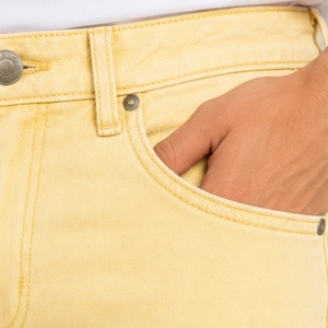 Pastel Yellow Mens Slim Fit Denim Jeans Straight Leg Casual Fashion Pants Stitched <b>Knee</b> Detail Streetwear Trousers With Pockets - Product Image 3