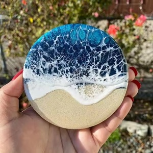 Ensemble de sous-verres en résine époxy de haute qualité, design vague océanique moderne, fait main, design plage, diamètre 10 cm, pour la décoration de table à la maison, REHMAN CRAFT - Product Image 5
