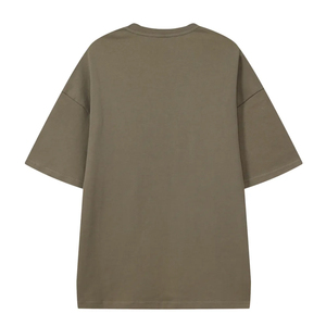 T-shirt à manches courtes surdimensionné pour homme, uni, vert olive, col rond, décontracté, tricoté - Product Image 4