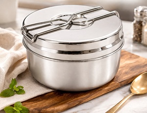 AANYA HOMECRAFT Stainless Steel Cute Airtight Camping Tiffin <b>Box</b> Locking Lid | Children's Portable <b>Lunch</b> <b>Box</b> for Travel Office - Product Image 2