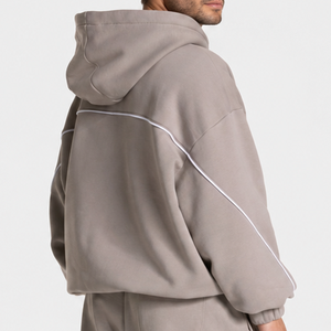 Sweat-shirt à capuche décontracté surdimensionné pour homme, gris pierre avec détails contrastants, en polaire premium, modèle OEM - Product Image 2