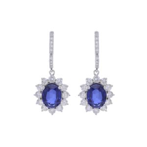 Boucles d'oreilles créoles de luxe en diamant 1.88ctw et pierres précieuses bleues pour femmes Design suspendu en or 14 carats - Product Image 1