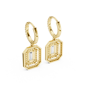 ต่างหูเพชรทรงเหลี่ยมมรกตเพาะเลี้ยงในห้องปฏิบัติการ ทองคำแท้ 14K 18K ประดับเพชรแบบพาเว่ ทรงหยดน้ำ แบบห่วงกอดหู ระดับความสะอาด DEF VVS ของขวัญวาเลนไทน์ เครื่องประดับ ODM - Product Image 5