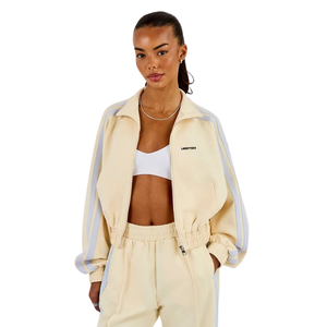 Conjunto Deportivo Corto para Mujer con Cierre Completo, Cuello Alto, Top con Franja Lateral en Contraste, Pantalones Anchos con Cintura Elástica, Atuendo Casual de 2 Piezas - Product Image 3