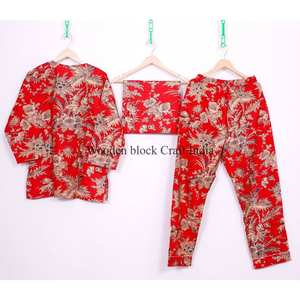 Ensemble de pyjama imprimé floral en coton 100% de haute qualité, col rabattu, poches boutonnées, robe de nuit, vêtements de nuit 2 pièces pour femmes - Product Image 5