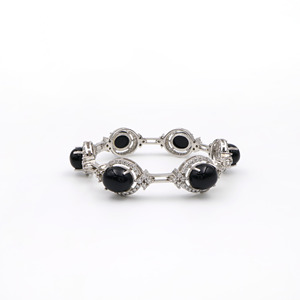 925 Sterling Silver Classic Natural Black Onyx Oval <b>Bangle</b> <b>Bracelet</b> for Women OEM ODM Fine Jewelry - Product Image 3