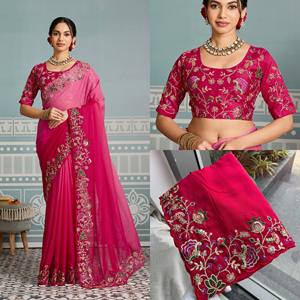 Sari de Diseño con Bordado Floral para Mujer, Sari de Georgette Suave para Fiestas y Bodas con Blusa a Juego, Venta al Por Mayor - Product Image 5