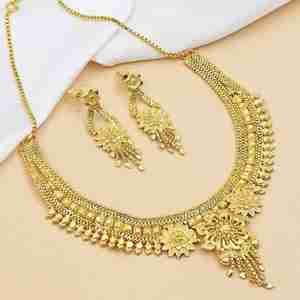 Collares Cortos de Latón con Microincrustaciones de Oro de 14K, 18K y 24K para Mujer, Diseño Tradicional, Cadena de Caja con Patrón Floral, para Bodas y Moda, Venta al por Mayor - Product Image 1