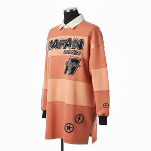 Chemise de rugby pour femme en coton mélangé 280 GSM de qualité supérieure, avec empiècements color block, col crème, broderie et logo brodé - Product Image 4