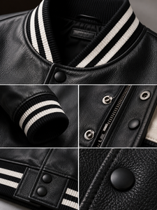 X Sports City <b>Leather</b> Wear Men <b>Leather</b> X Varsity <b>Jackets</b> By Material Combination Fleece & <b>Leather</b> Casual Stylish <b>Leather</b> Varsity - Product Image 4
