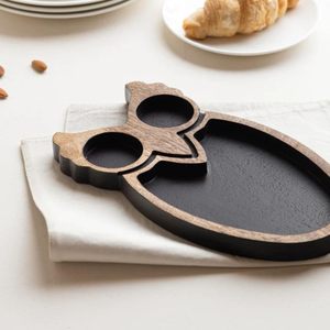 Mango Wood Owl Chip & Dip Platter Decorative Wooden Serving <b>Tray</b> for Snacks Small Appetizer Platter <b>Tray</b> Available for Sell - Product Image 3