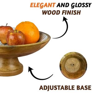 Bol à fruits en bois artisanal avec socle, bol de service décoratif pour fruits, collations, salades, table à manger, comptoir de cuisine - Product Image 6