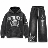 Fabricant OEM de survêtements streetwear vintage 100% coton pour l'hiver, ensemble sweat à capuche et pantalon de jogging oversize avec strass, faible MOQ