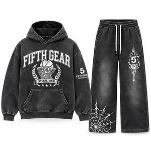 Fabricante OEM de Conjuntos Deportivos Personalizados de Algodón 100% Estilo Vintage para Invierno, Sudadera con Capucha Oversize y Pantalones Jogger con Pedrería, MOQ Bajo - Product Image 5