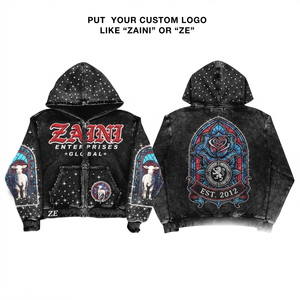 400 GSM Premium Cotton Polyester Fleece Washed Black Custom Logo Full <b>Zip</b> <b>Hooded</b> Sweatshirt OEM ODM - Product Image 1