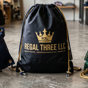 Regal Three Llc <b>Drawstring</b> <b>Backpack</b> Unisex Canvas Daily Use Durable Rope Handle Bag Letter Pattern Blue Gold <b>Drawstring</b> Bags - Product Image 2