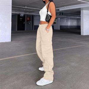 Hot Selling Women <b>Cargo</b> Pants Casual Loose Fit Elastic Waist Breathable Multi Pocket Trousers Solid Color Fashion Women's Pants - Product Image 2