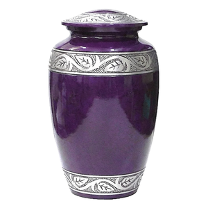 Urnes funéraires en aluminium pour adultes avec bande gravée, finition argentée et violette, pour cendres humaines. - Product Image 1
