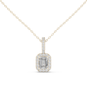 Colgante de Oro Amarillo de 14K con Esmeralda de Lujo y Diamante Cultivado en Laboratorio con Corte Redondo y Halo para Mujer, Chapado en Oro Rosa - Product Image 1