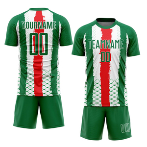 Conjunto de Uniforme de Fútbol Sublimado Personalizado para Hombre, Verde, Blanco y Rojo a Rayas, Manga Corta, Absorbente de Humedad, Uniforme de Fútbol para Equipo - Product Image 1