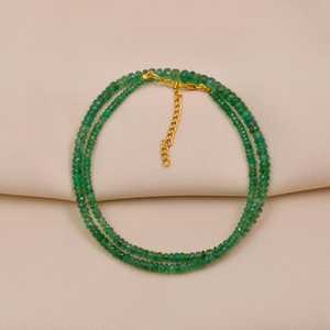 Collier ras du cou ajustable en émeraudes naturelles de Zambie, facettées en rondelles, 3,5-4,5 mm, pour femmes, vente en gros - Product Image 3