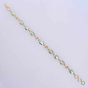 Larimar Blue Topaz & Crystal Quartz Gemstone 925 <b>Sterling</b> <b>Silver</b> <b>Bracelet</b> 18K Gold Plated Marvelous Handmade Jewelry <b>Women</b> Gifts - Product Image 1