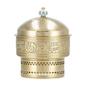 Metallic Serving Dish With Dome Lid Engraved Floral Geometric Patterns Four Curved Legs Gold Color Food Serving Dish - Product Image 3