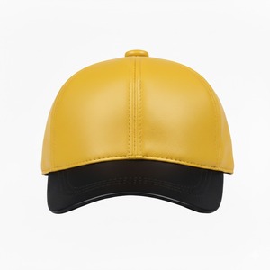 Gorra de Béisbol de Cuero PU Amarillo con Visera Negra, 6 Paneles, Unisex, Estilo Casual, Color Sólido, Talla Adulto 58-60CM - Product Image 3