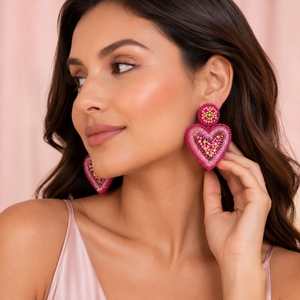 SSTRINGZ ER036 Pendientes Colgantes de Corazón Rosa con Cuentas para Mujer, Hechos a Mano con Cuentas de Cristal, Joyería de Moda para Fiesta, Venta al por Mayor - Product Image 6