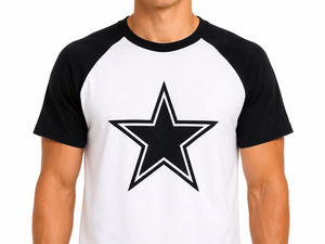 Men's Premium Black and <b>White</b> Raglan Sleeve T Shirt with Star Print Soft Breathable Fabric Regular Fit Casual <b>Tee</b> Lightweight - Product Image 4