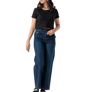 Jeans pour femmes grandes tailles OEM en denim extensible, taille haute, en coton, coupe skinny et évasée, vente en gros, mode féminine, jeans larges - Product Image 1