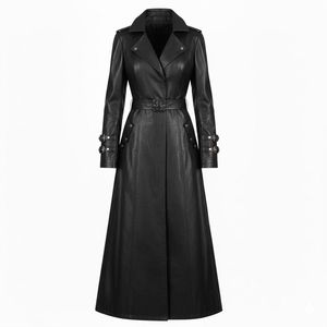 <b>black</b> Genuine Sheep <b>Leather</b> Waterproof Breathable Anti-Wrinkle Quick Dry Eco-Friendly Formal <b>Trench</b> <b>Coat</b> - Product Image 2