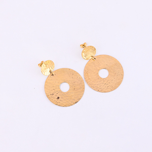 Boucles d'oreilles tendance en laiton plaqué or, motif disque martelé, 50x40MM - Product Image 1
