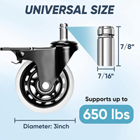 Pengganti Roda Putar Universal 11x22mm 3" dengan Batang Sisipan PU, Kapasitas Beban 50kg, Bantalan Rol Tahan Lama untuk Furnitur Ruang Tamu