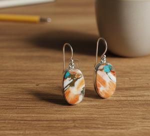 Boucles d'oreilles pendantes en cuivre et turquoise naturelles, argent 925, plaqué or rose et or jaune, ovales, faites à la main, bijoux pour femmes, cadeau - Product Image 3