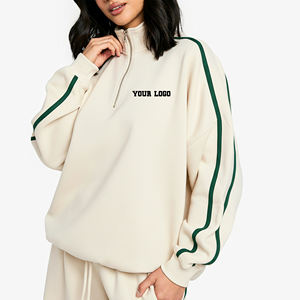 Sweat-shirt oversize pour femme en molleton 100% coton, avec fermeture éclair quart, grande taille, tendance, prix de gros abordable - Product Image 4