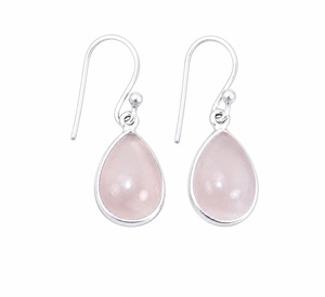 Pendientes Colgantes de Plata de Ley 925 con Cuarzo Rosa Natural, Joyería Artesanal con Piedras Preciosas - Product Image 1