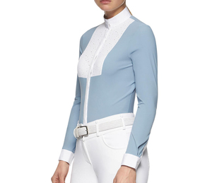 Haut d'équitation pour femme, chemise de concours unie à manches longues, coupe épaules tombantes, couleur personnalisable - Product Image 3