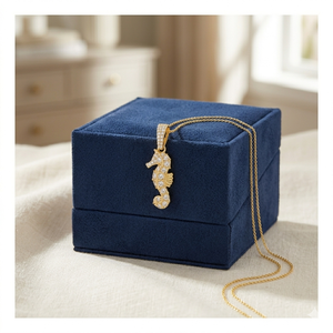 Collier tendance personnalisé avec pendentif petit hippocampe glacé en or 10K plaqué et diamant de laboratoire, breloques d'été pour enfants, pour les amoureux de l'océan - Product Image 4