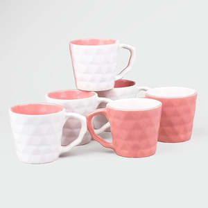 Luxury Pastel Ceramic Diamond <b>Tea</b> <b>Cup</b> <b>Set</b> of 6 200ml Porcelain Mugs for Cappuccino & Cafe for Living Room & Holidays - Product Image 1