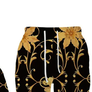 Ensemble de survêtement unisexe noir et or à motifs floraux, sweat à capuche et pantalon de jogging décontracté pour l'automne, manches longues, pantalon à cordon avec poches latérales - Product Image 2