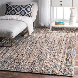 Tapis tressé en jute et denim pour salon, couleur personnalisable, idéal pour la décoration de la maison, de la chambre, des centres de villégiature et des fermes, prix raisonnable - Product Image 1