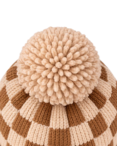 Gorro de Punto a Cuadros Beige Marrón Personalizado, Gorro de Invierno Cálido con Pompón, Gorro de Punto Grueso Unisex, Gorro con Logo Personalizado, Proveedor OEM - Product Image 5
