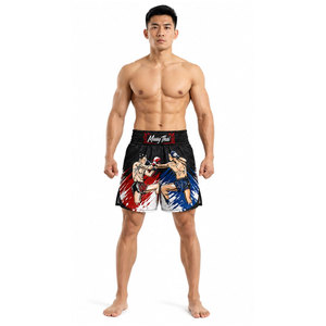 Pantalones Cortos de Muay Thai para Hombre, Negros con Estampado Amarillo, Cintura Elástica, Corte Regular, Unisex para Adultos, Ropa de Artes Marciales Mixtas, Poliéster Elástico - Product Image 2
